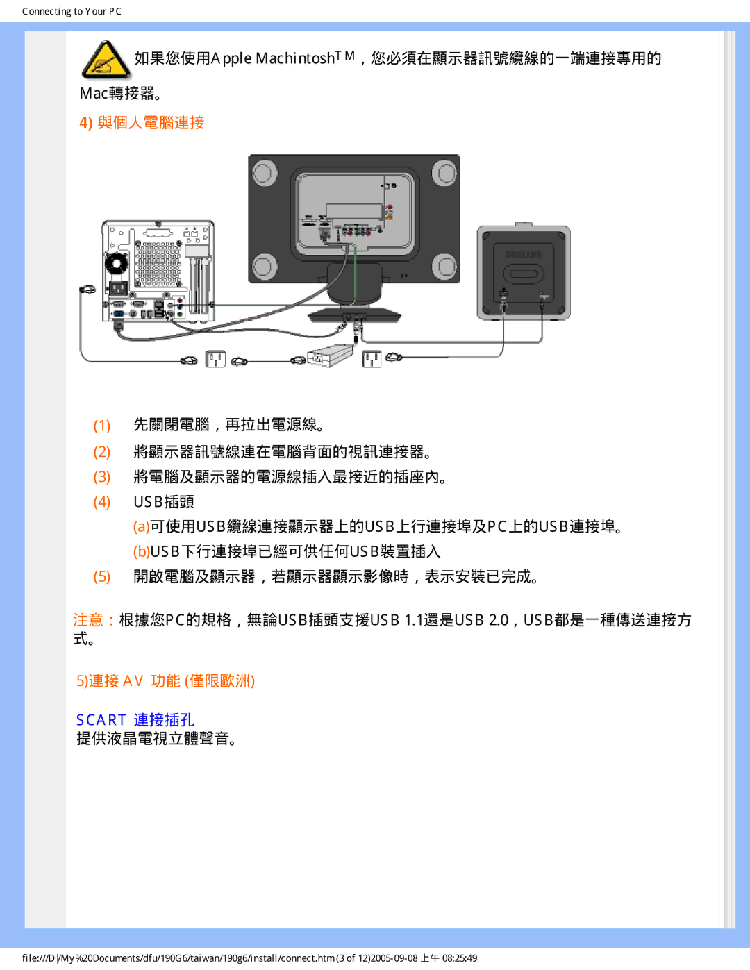 Philips 190G6 user manual 與個人電腦連接 