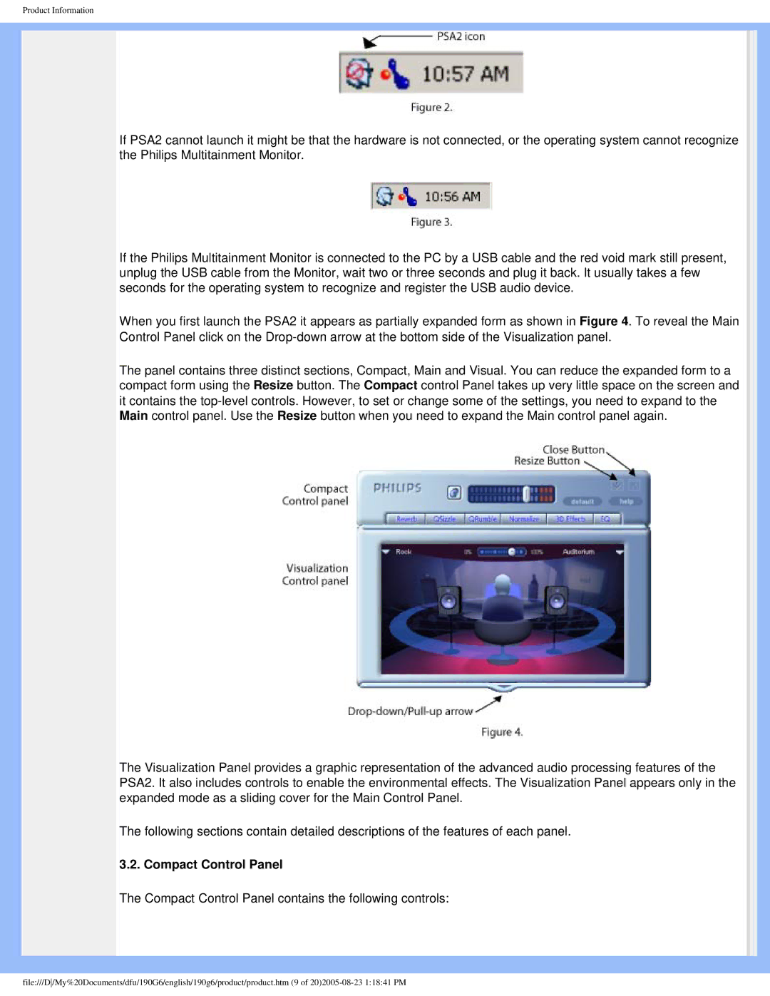 Philips 190G6 user manual Compact Control Panel contains the following controls 