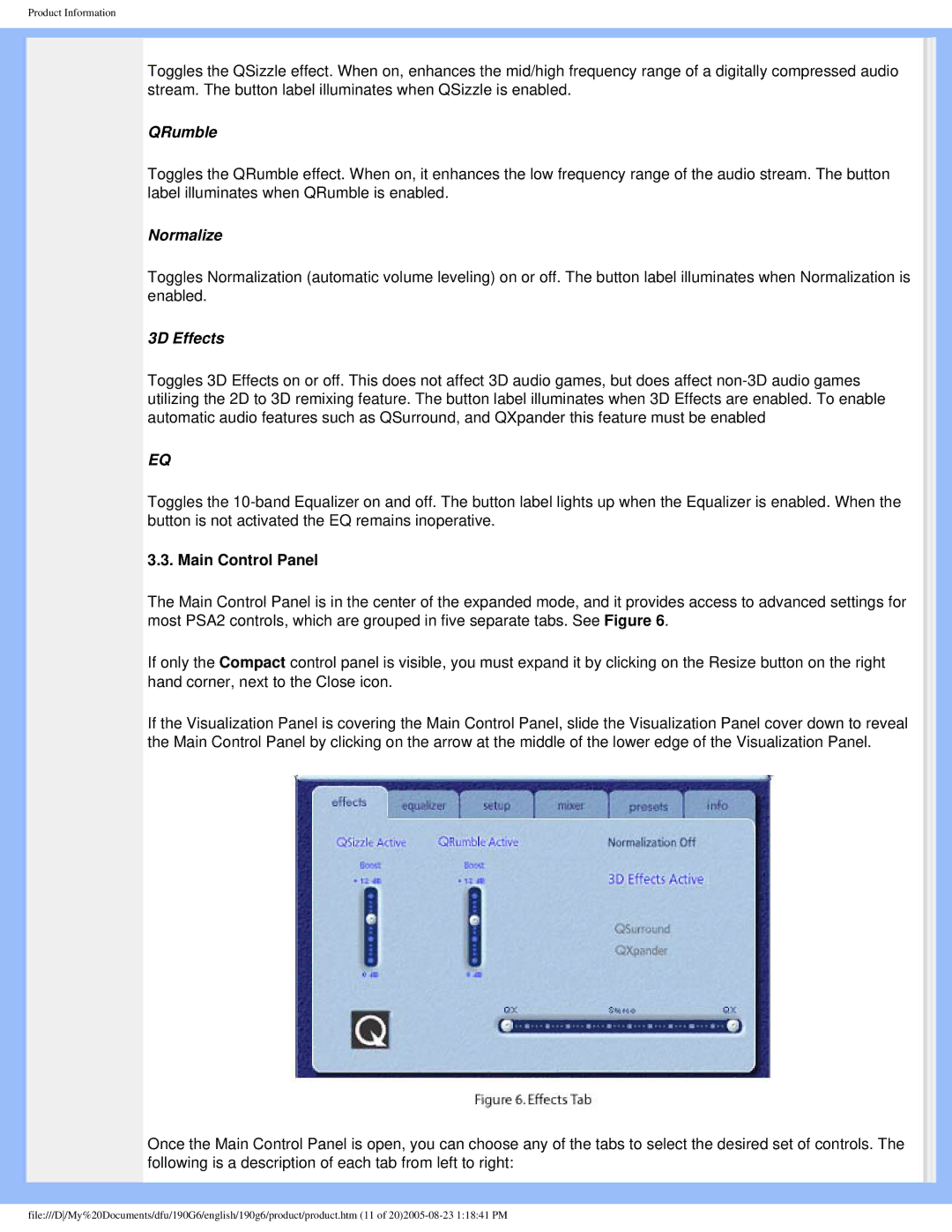 Philips 190G6 user manual QRumble, Main Control Panel 