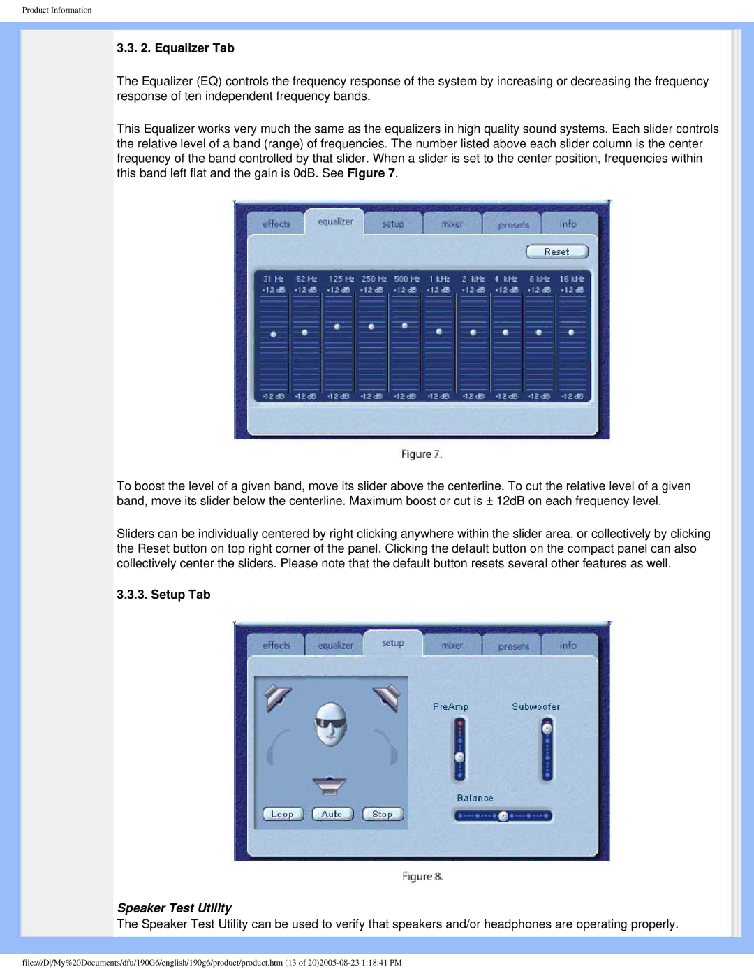 Philips 190G6 user manual Equalizer Tab, Setup Tab 