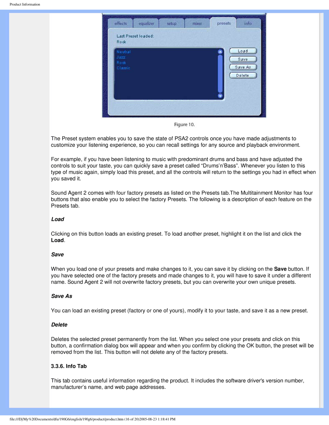 Philips 190G6 user manual Load, Info Tab 