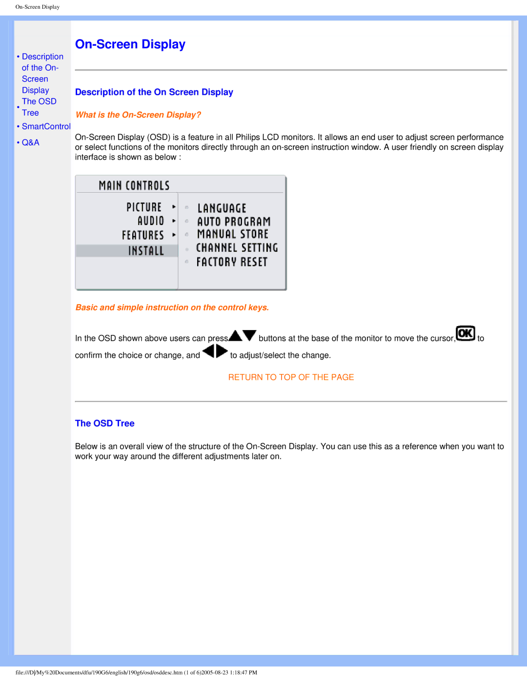 Philips 190G6 user manual On-Screen Display 