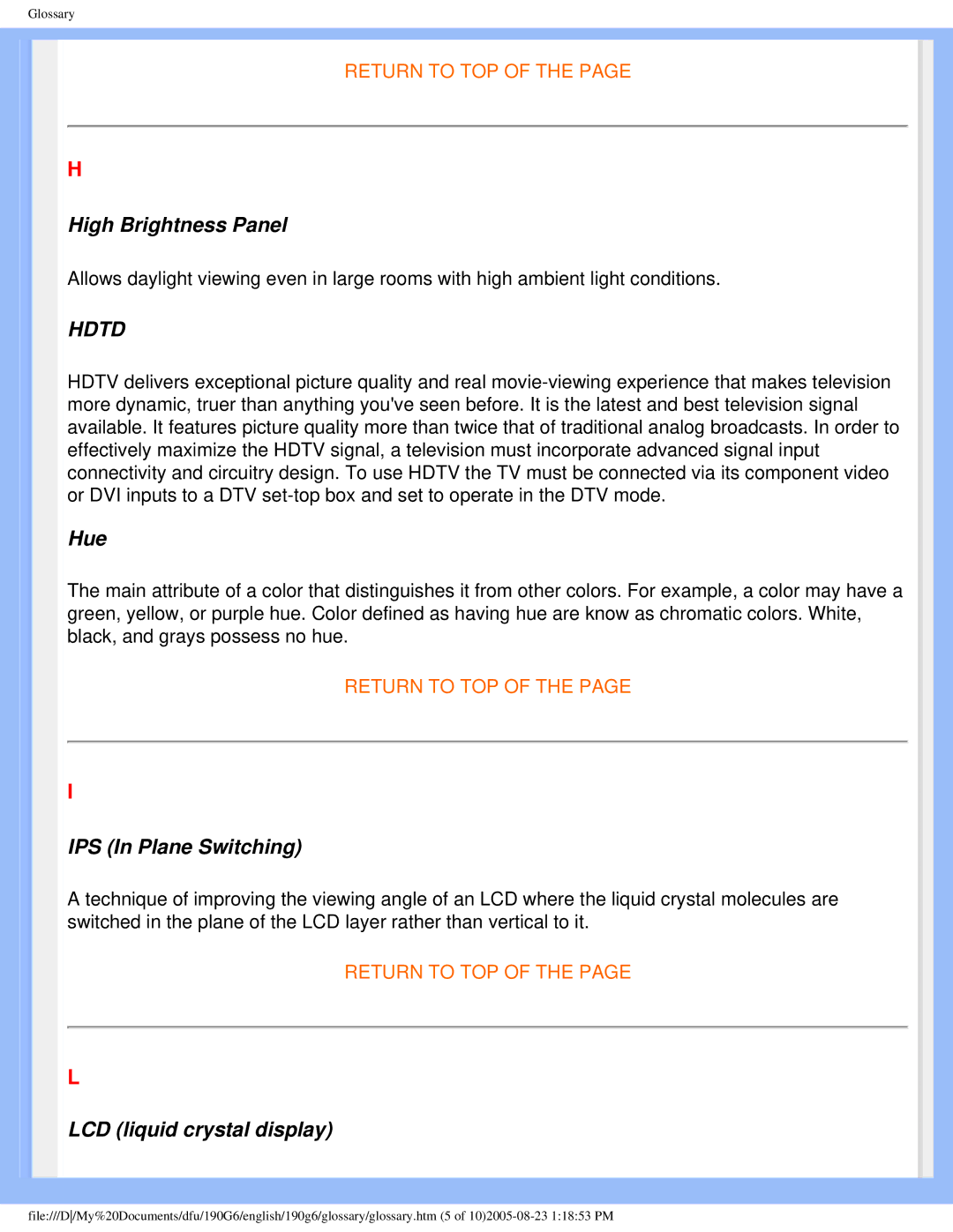 Philips 190G6 user manual Hdtd 