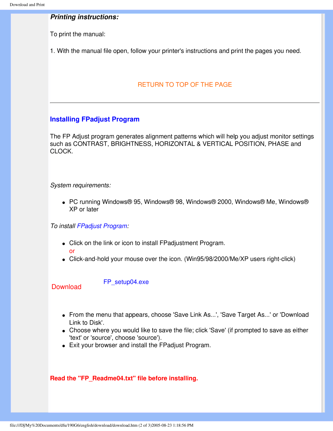 Philips 190G6 user manual Printing instructions 