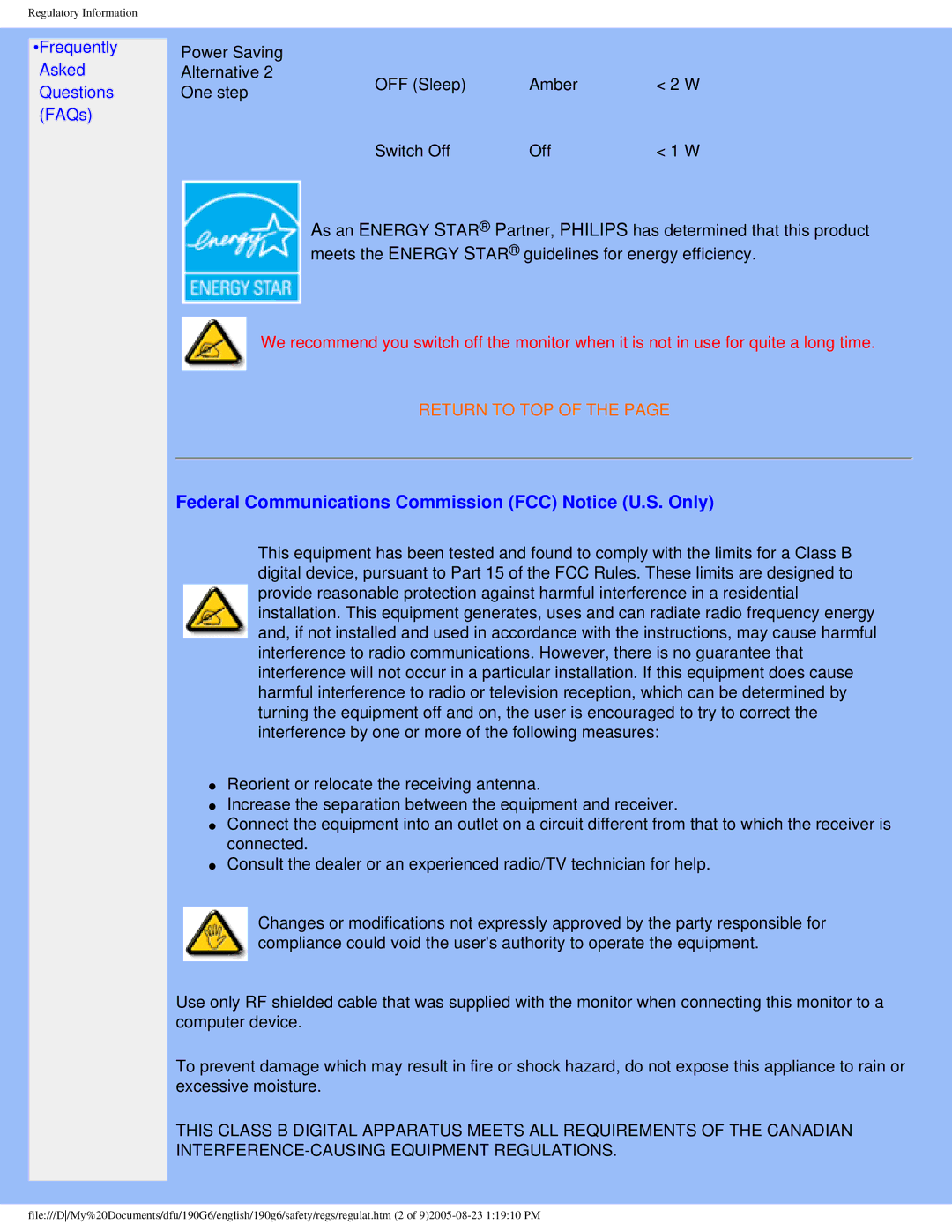 Philips 190G6 user manual Federal Communications Commission FCC Notice U.S. Only, Frequently Asked Questions FAQs 