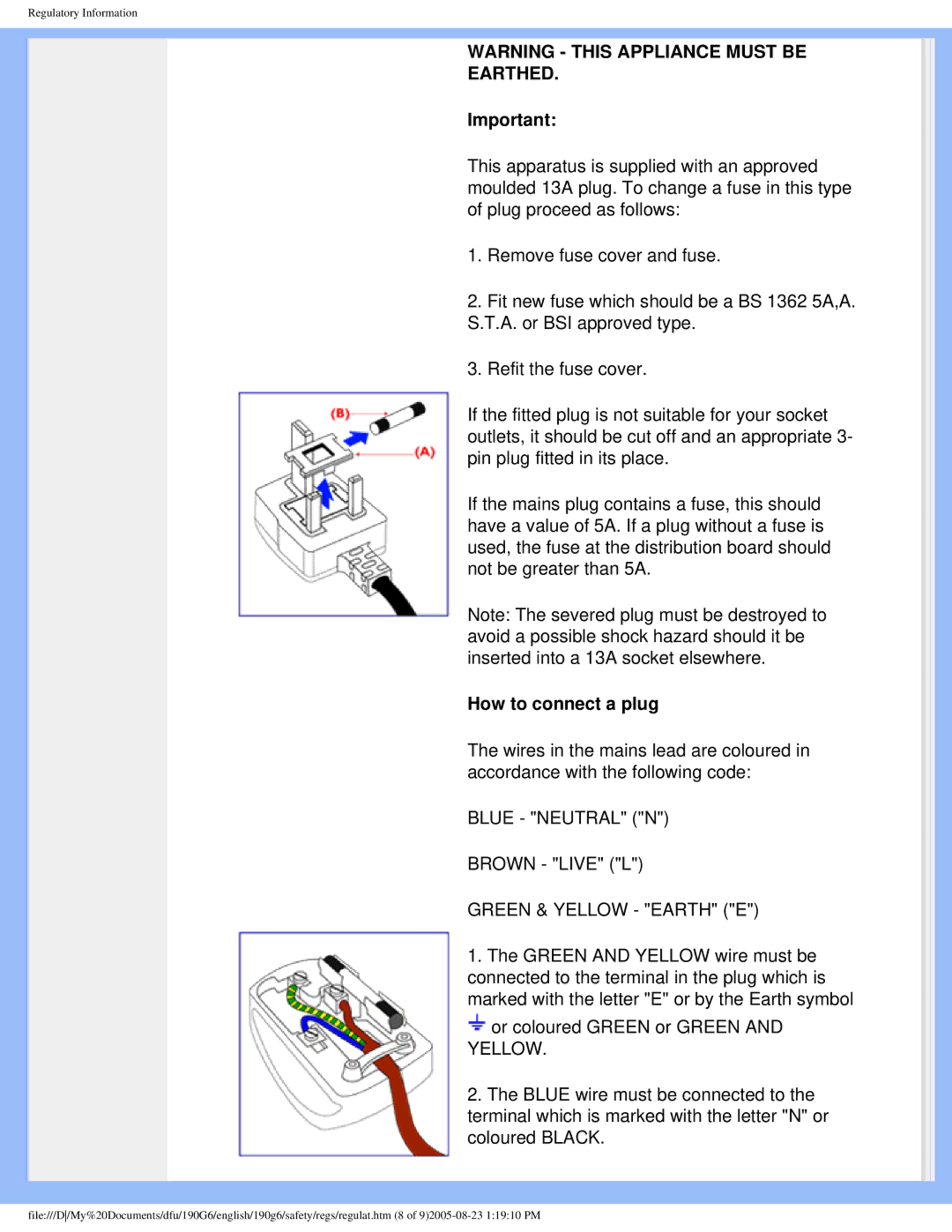 Philips 190G6 user manual Earthed 