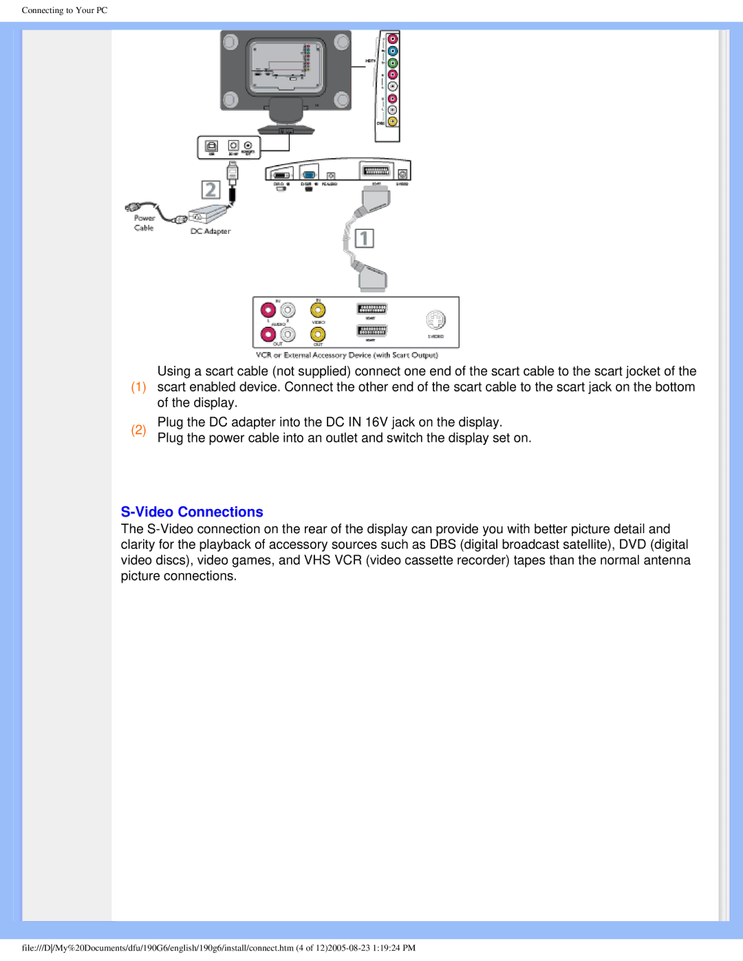 Philips 190G6 user manual Video Connections 