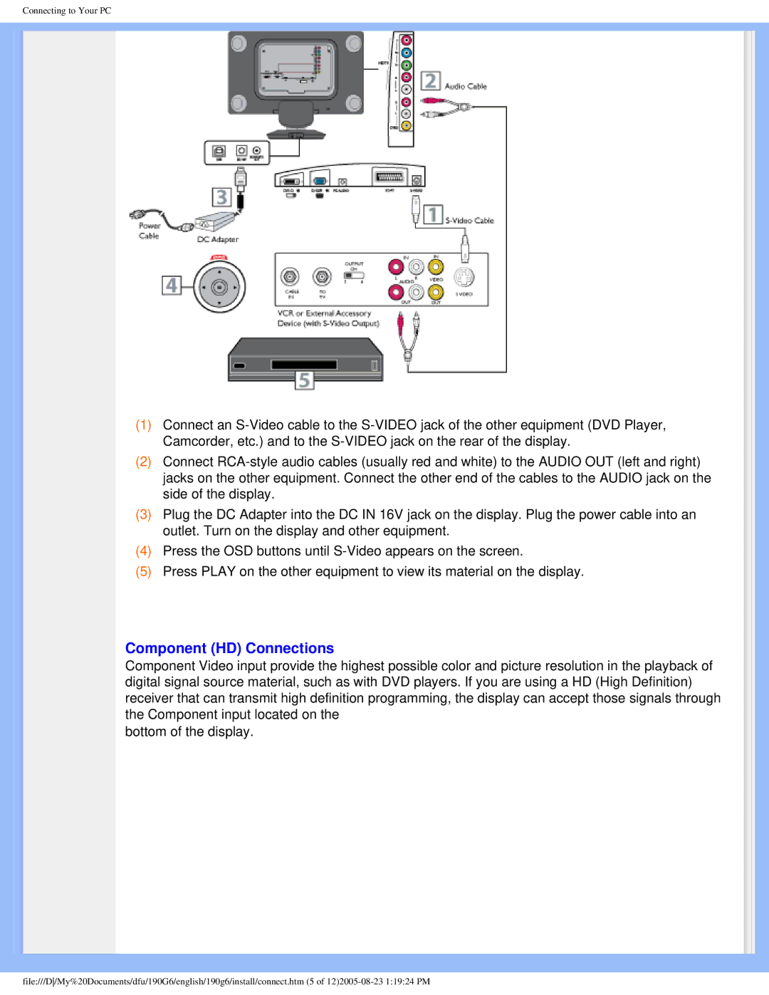 Philips 190G6 user manual Component HD Connections 