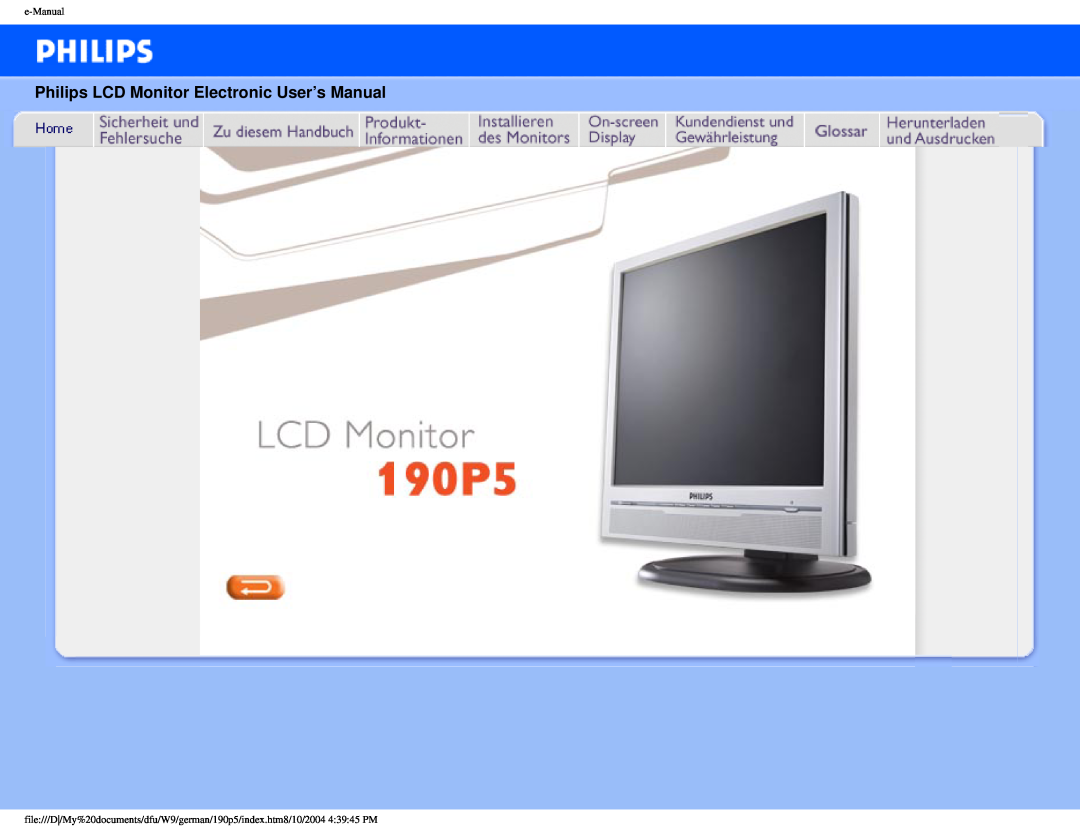 Philips 190P5 user manual Philips LCD Monitor Electronic User’s Manual, e-Manual 