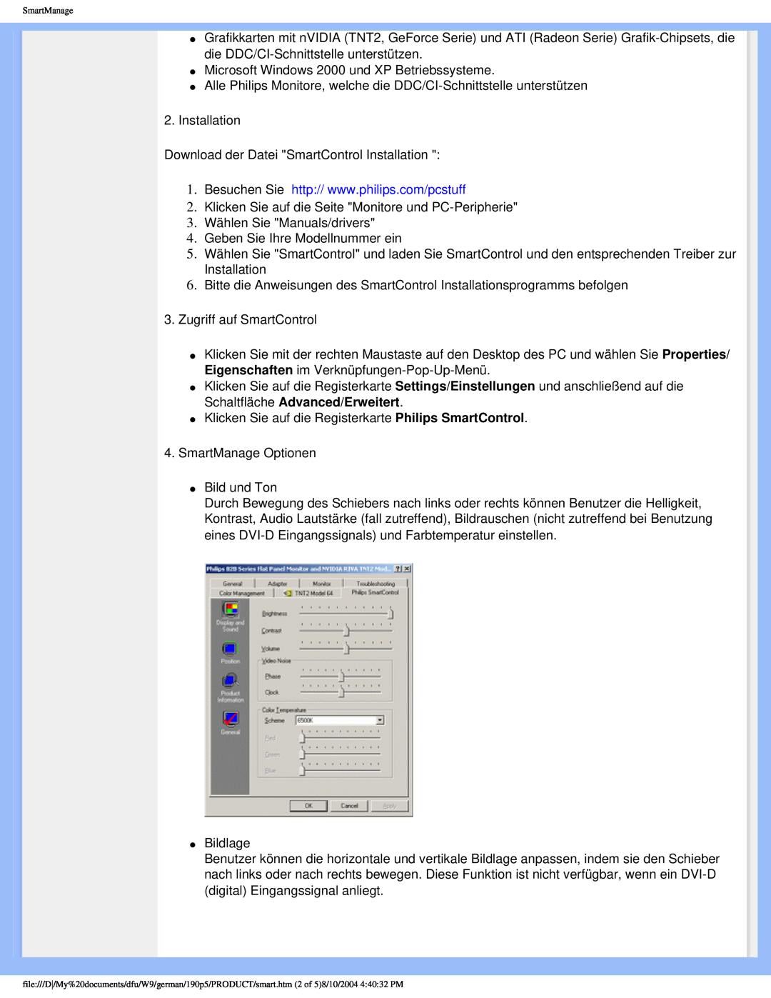 Philips 190P5 user manual Microsoft Windows 2000 und XP Betriebssysteme 