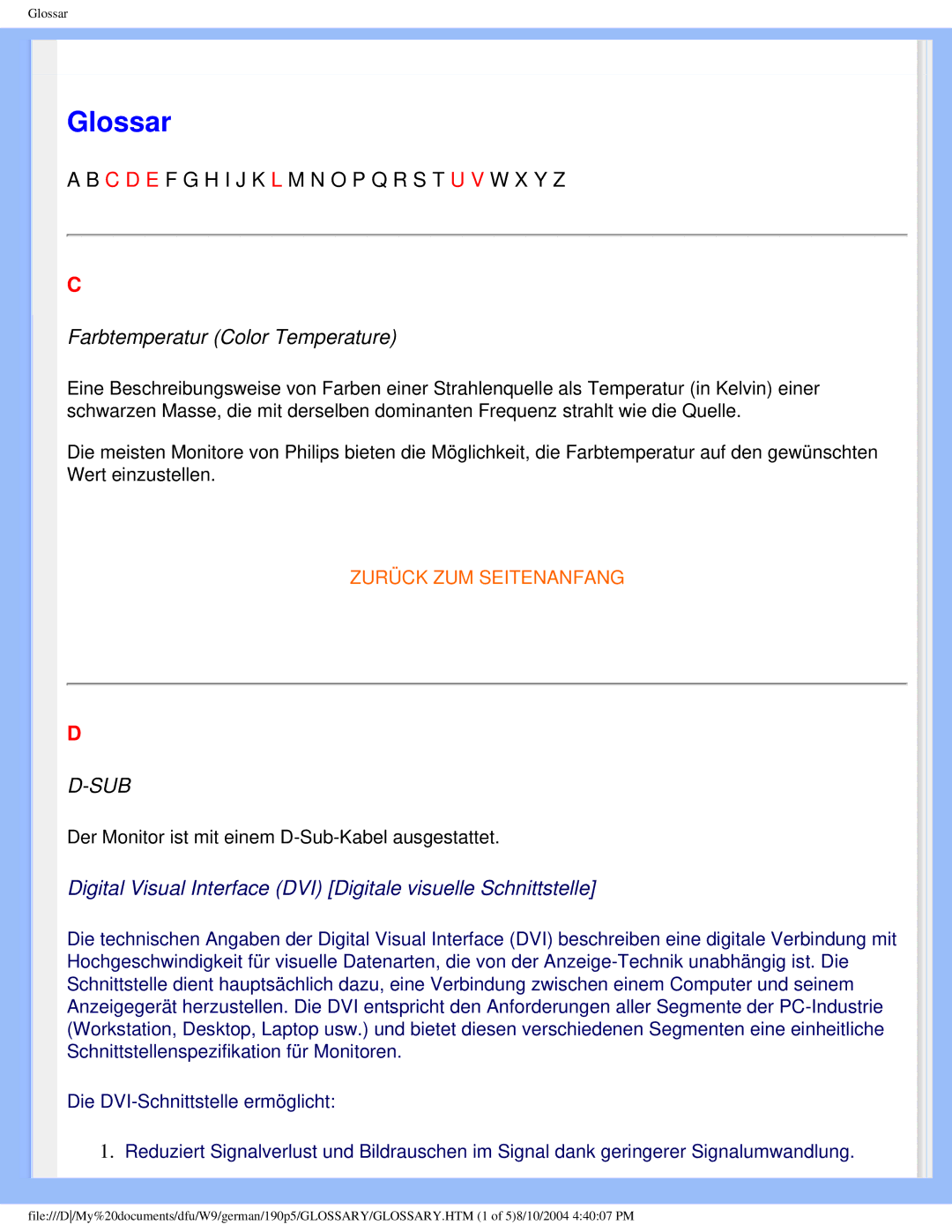 Philips 190P5 user manual Glossar 