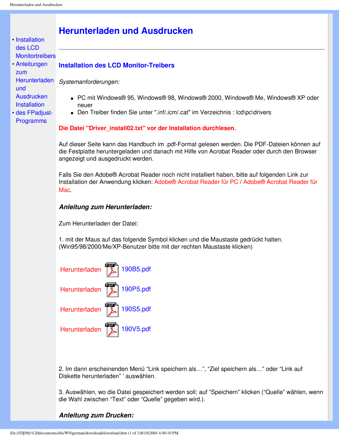 Philips 190P5 user manual Herunterladen und Ausdrucken 