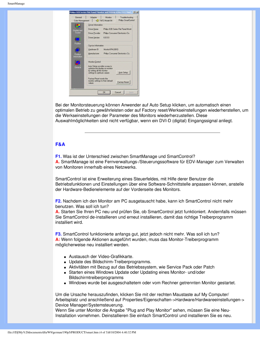 Philips 190P5 user manual SmartManage 