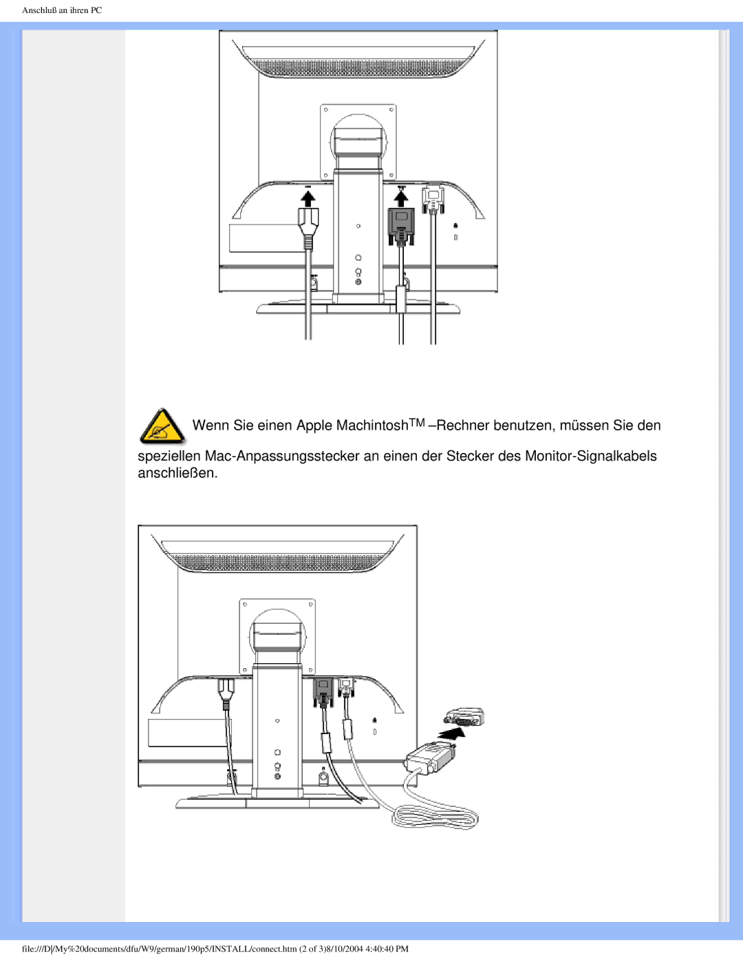 Philips 190P5 user manual Anschluß an ihren PC 