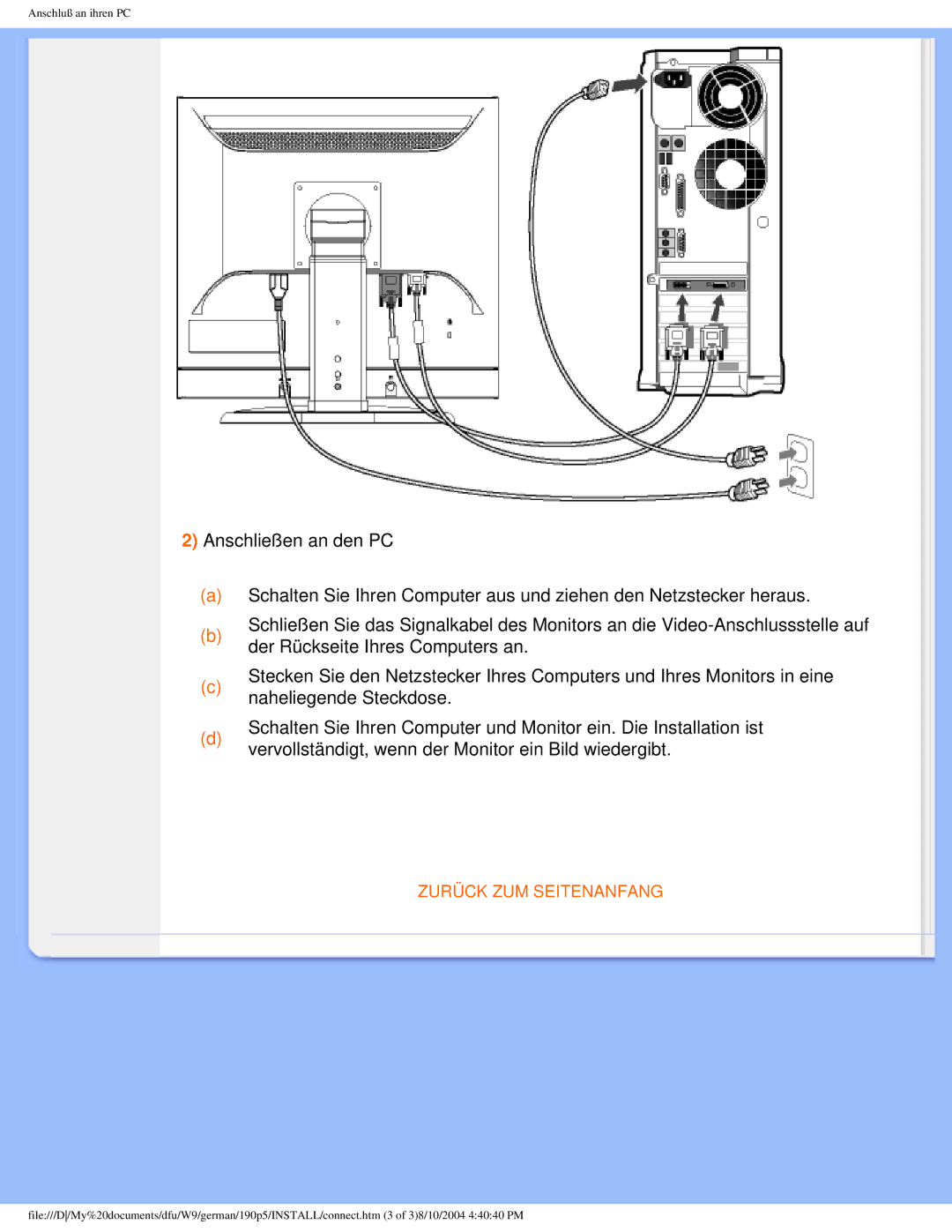 Philips 190P5 user manual Zurück ZUM Seitenanfang 