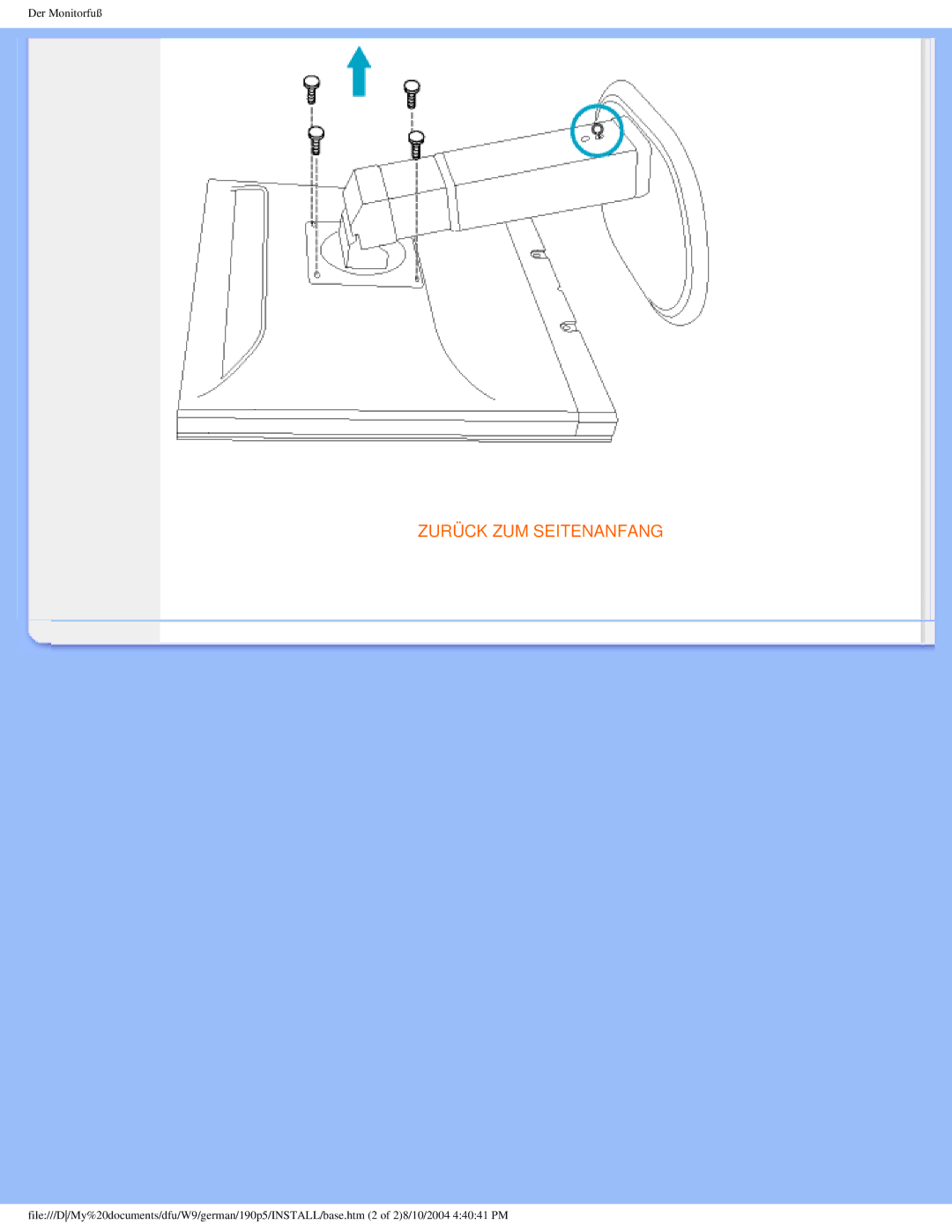 Philips 190P5 user manual Zurück ZUM Seitenanfang 