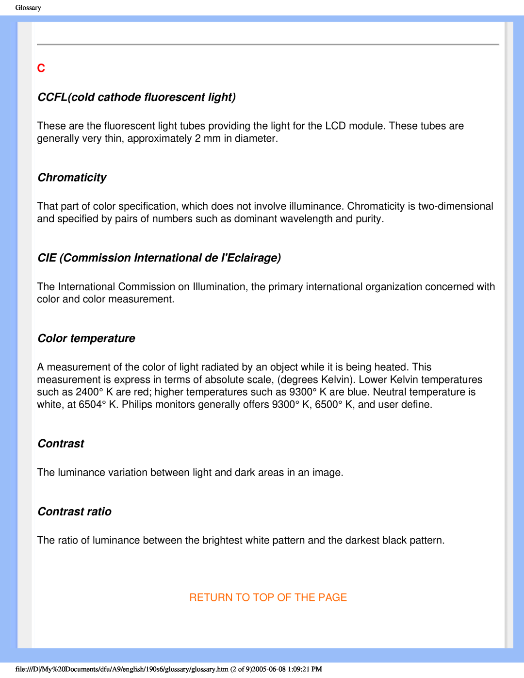 Philips 190P6 CCFLcold cathode fluorescent light, Chromaticity, CIE Commission International de IEclairage, Contrast 
