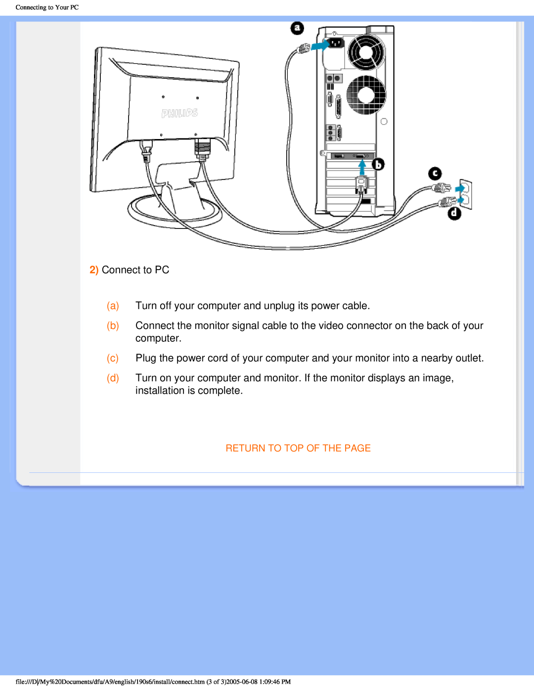 Philips 190P6 user manual 2Connect to PC 