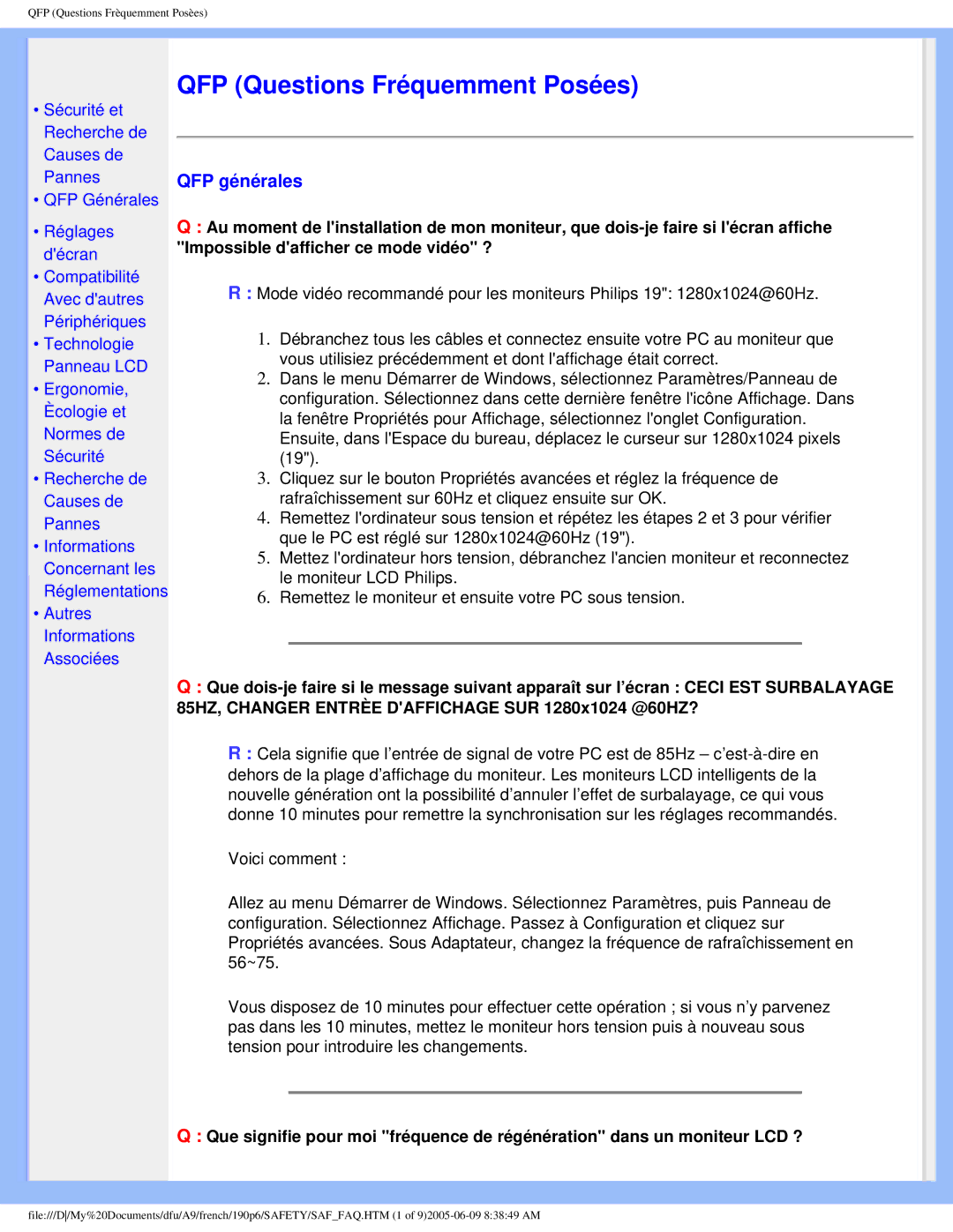 Philips 190P6 user manual QFP Questions Fréquemment Posées, QFP générales 