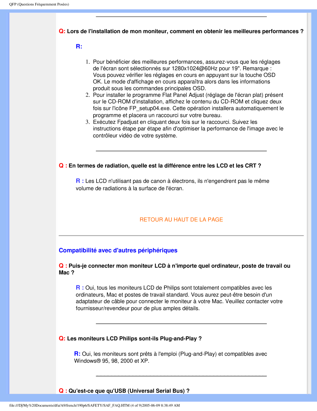 Philips 190P6 user manual Compatibilité avec dautres périphériques, Les moniteurs LCD Philips sont-ils Plug-and-Play ? 