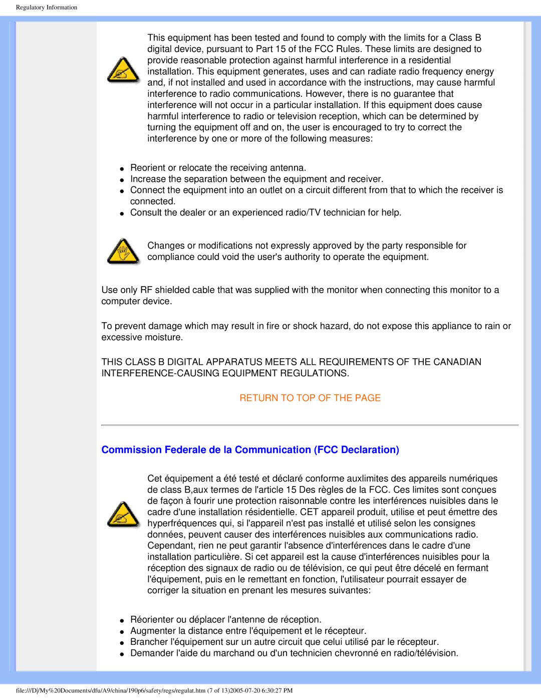 Philips 190P6 user manual Commission Federale de la Communication FCC Declaration 