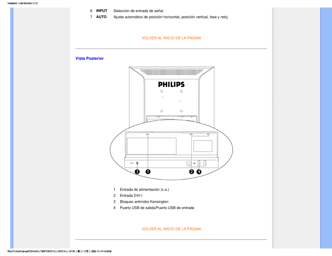 Philips 190P7 user manual Vista Posterior, Volver Al Inicio De La Página 