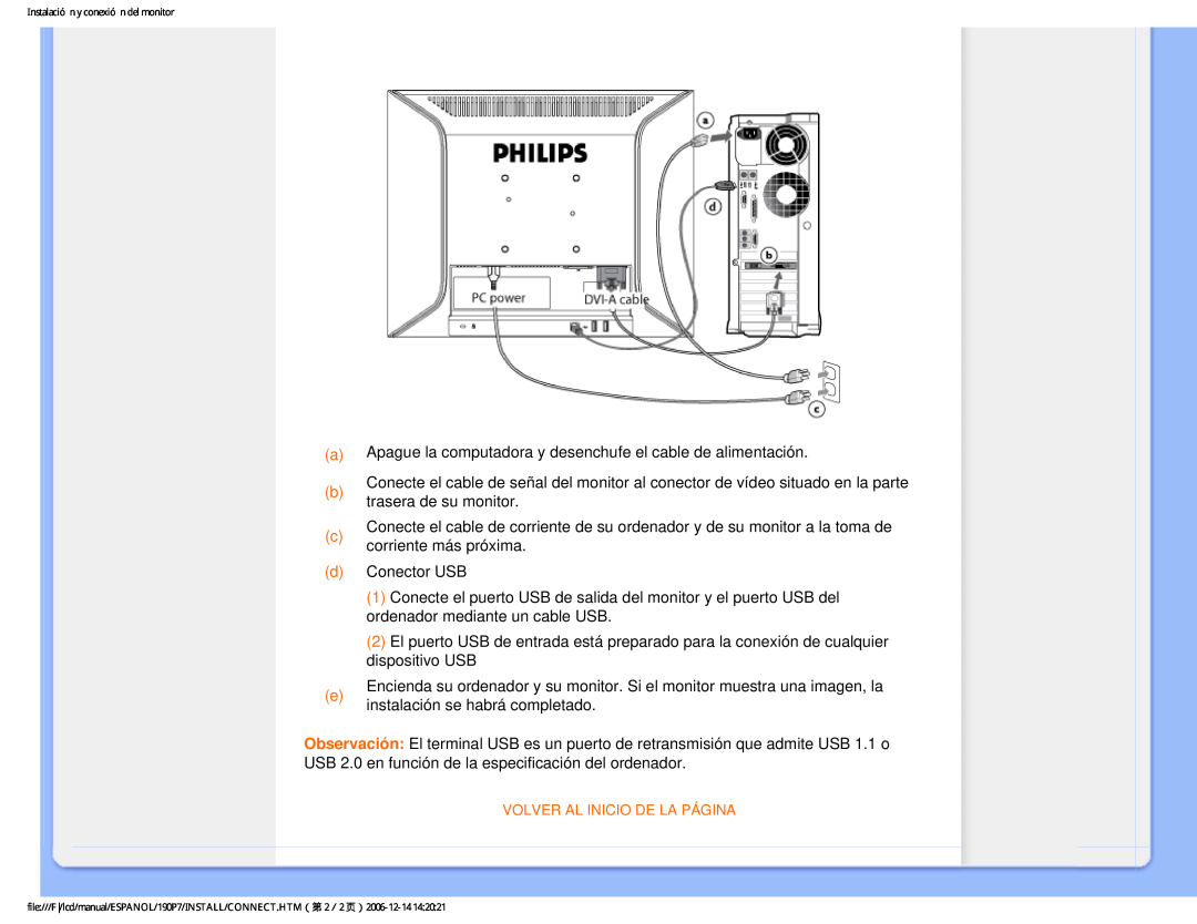 Philips 190P7 user manual a Apague la computadora y desenchufe el cable de alimentación 