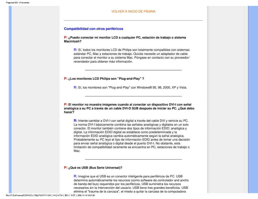 Philips 190P7 user manual Compatibilidad con otros perifèricos, ¿Los monitores LCD Philips son Plug-and-Play ? 