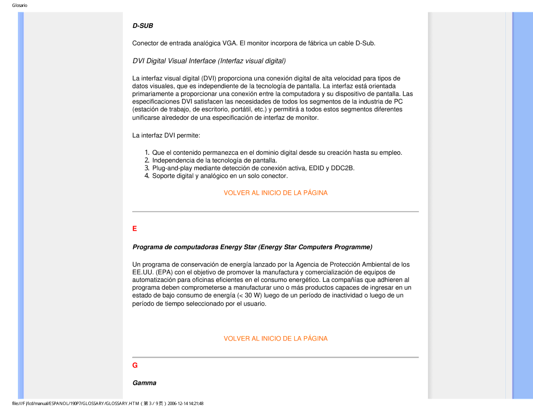 Philips 190P7 user manual DVI Digital Visual Interface Interfaz visual digital 