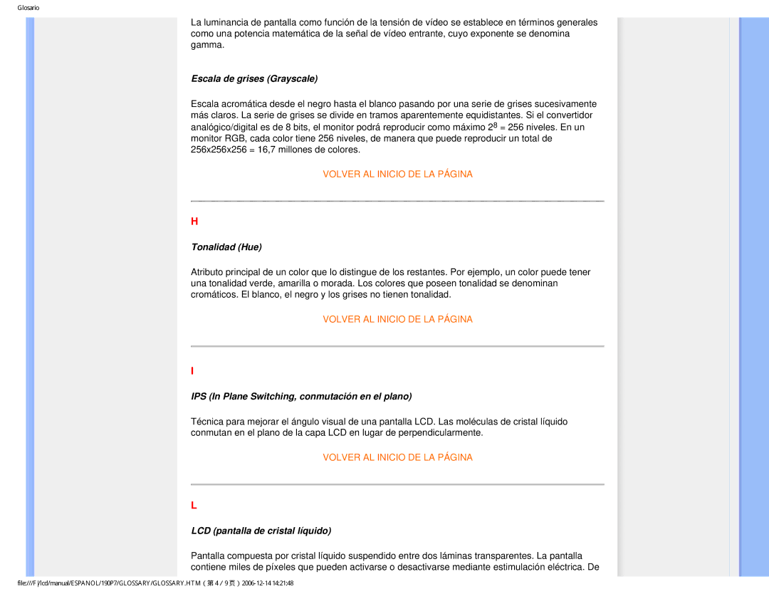 Philips 190P7 user manual Escala de grises Grayscale 