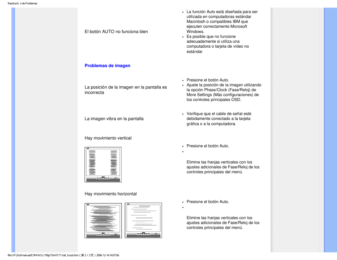 Philips 190P7 user manual Problemas de imagen 