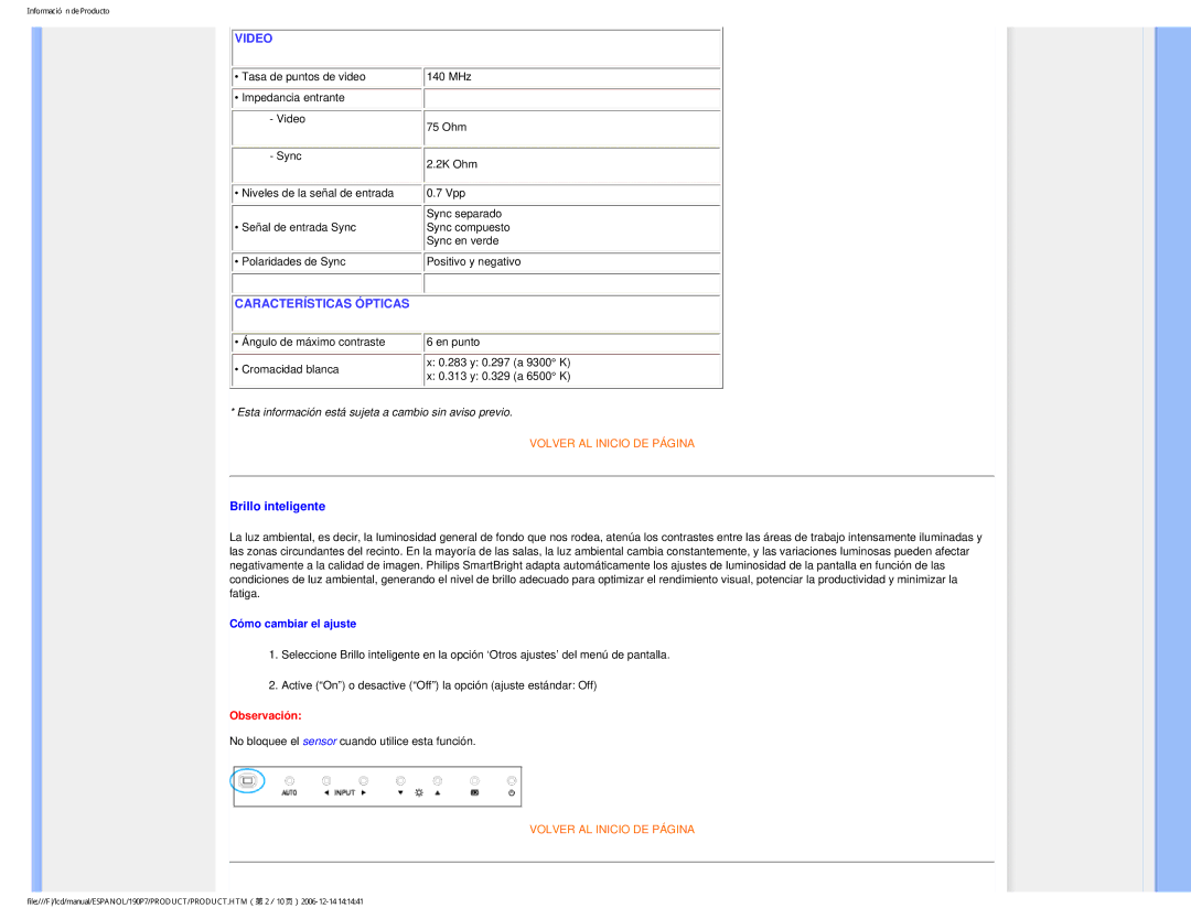 Philips 190P7 user manual Video 