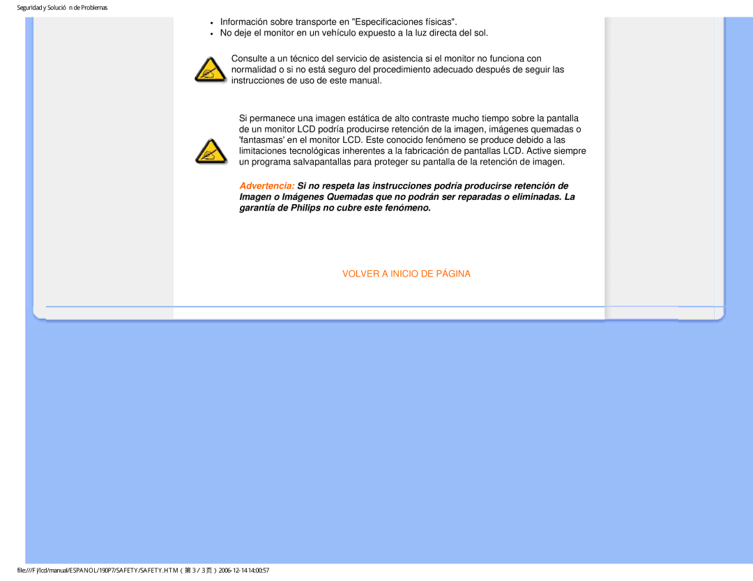 Philips 190P7 user manual Volver a Inicio DE Página 