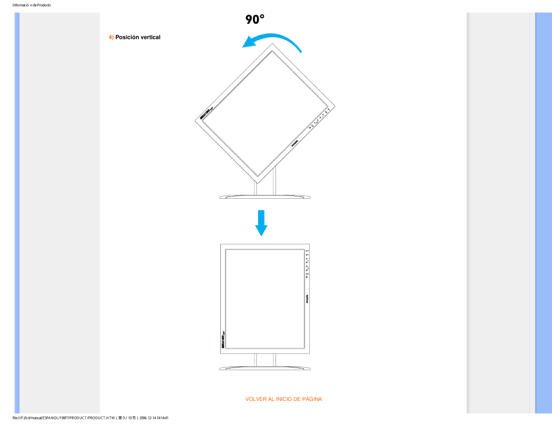 Philips 190P7 user manual Posición vertical 