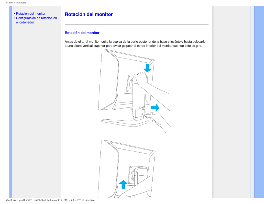 Philips 190P7 user manual Rotación del monitor 