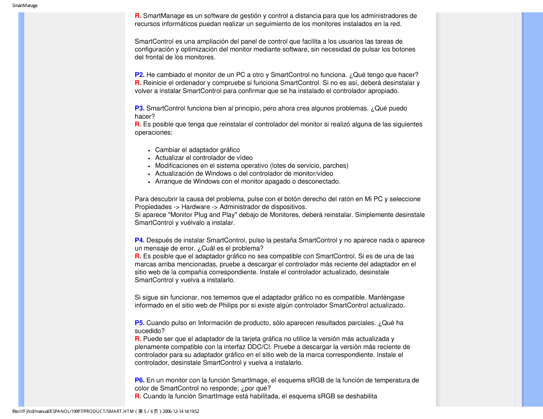 Philips 190P7 user manual SmartManage 