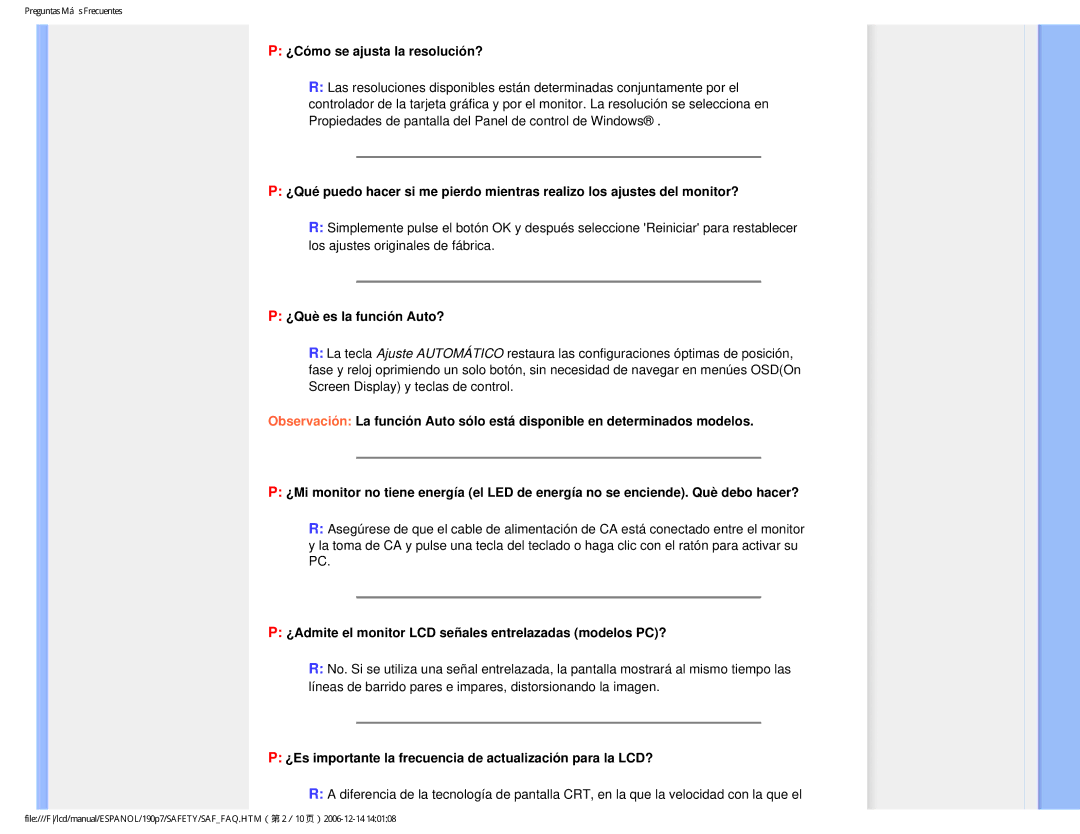 Philips 190P7 user manual ¿Cómo se ajusta la resolución?, ¿Què es la función Auto? 