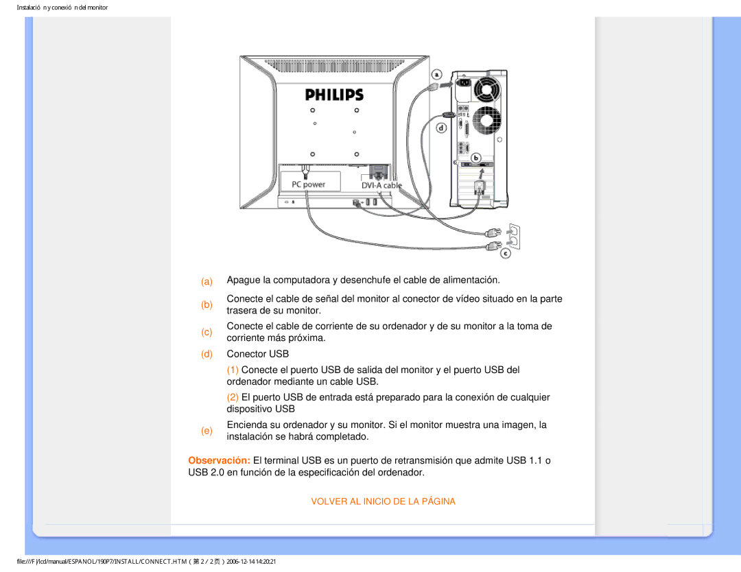 Philips 190P7 user manual Volver AL Inicio DE LA Página 