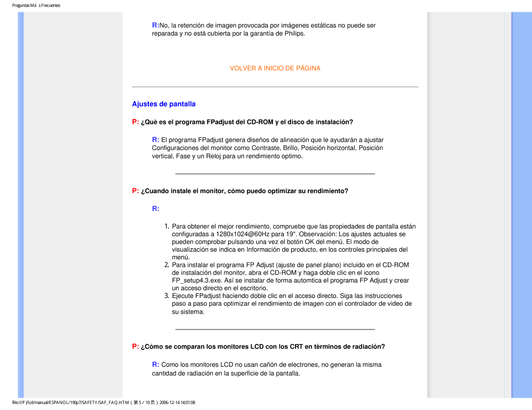 Philips 190P7 user manual Ajustes de pantalla 