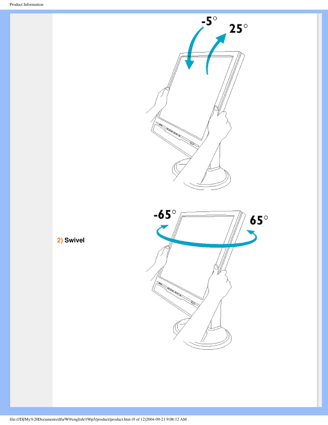 Philips 190PS user manual Swivel 