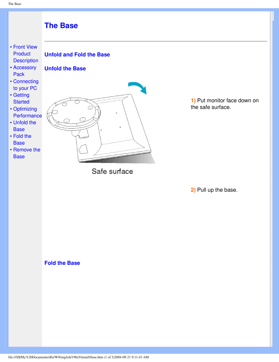 Philips 190S5 user manual Unfold and Fold the Base Unfold the Base 