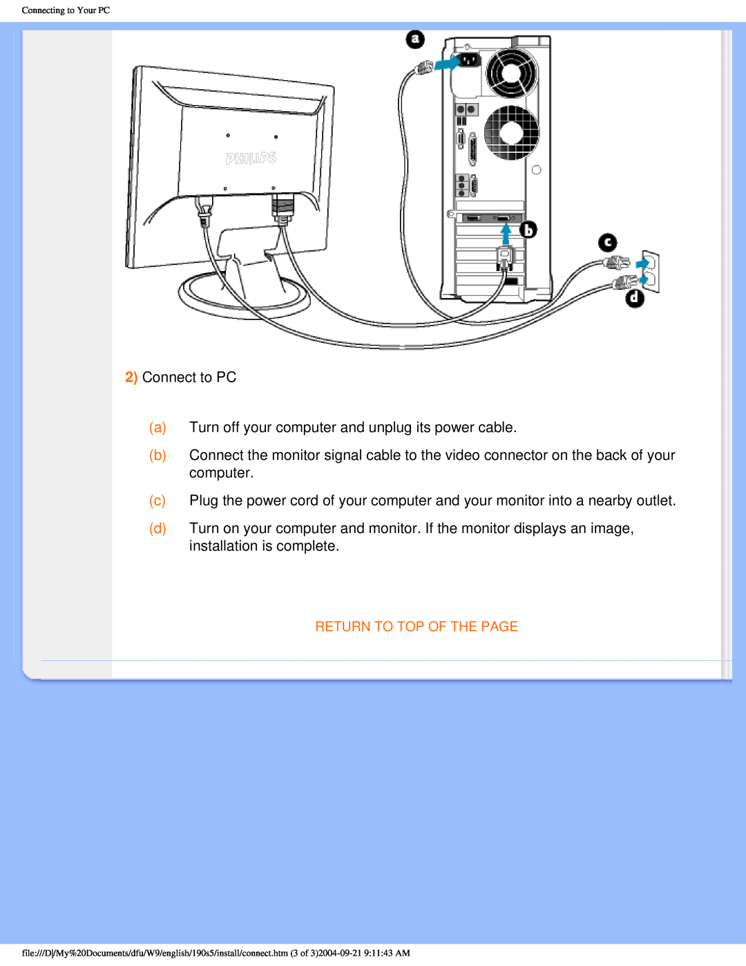 Philips 190S5 user manual 2Connect to PC 