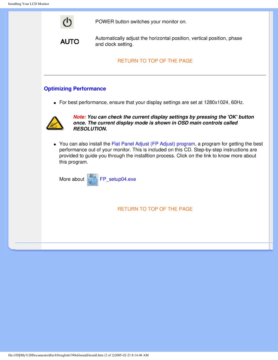 Philips 190S6 user manual Optimizing Performance, Resolution 