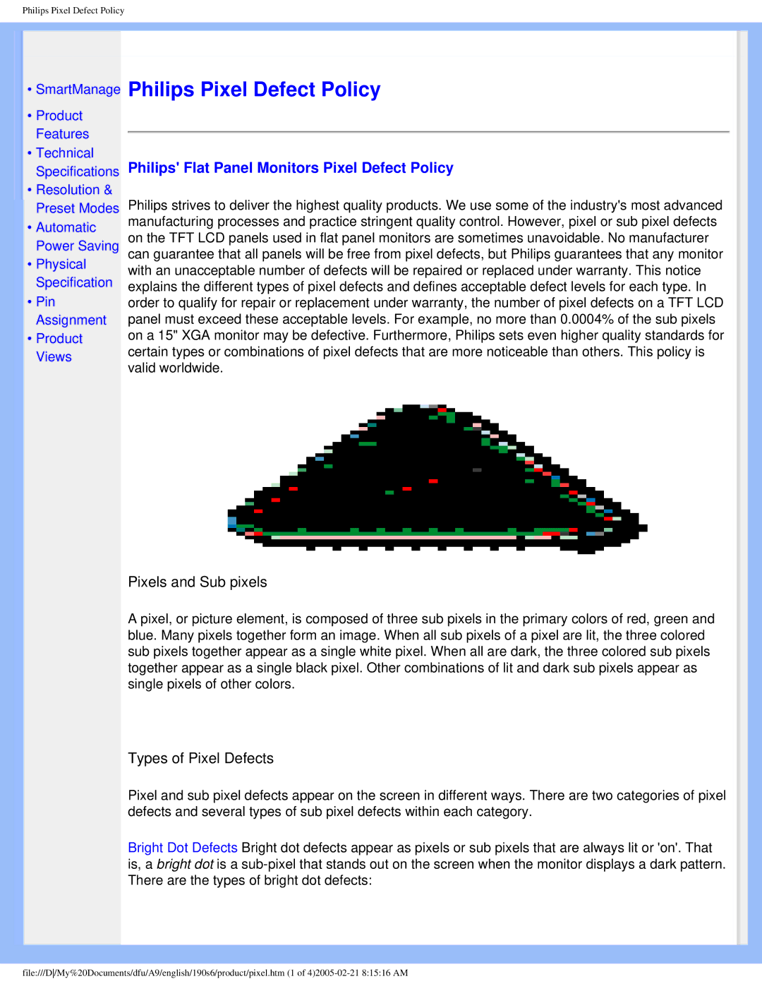 Philips 190S6 user manual Philips Pixel Defect Policy, Philips Flat Panel Monitors Pixel Defect Policy 