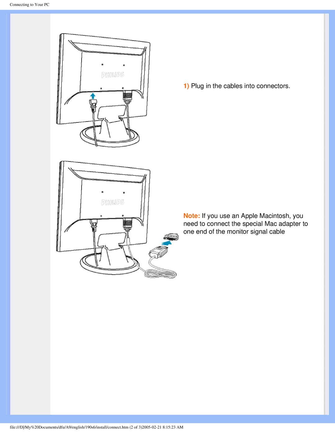 Philips 190S6 user manual Plug in the cables into connectors 