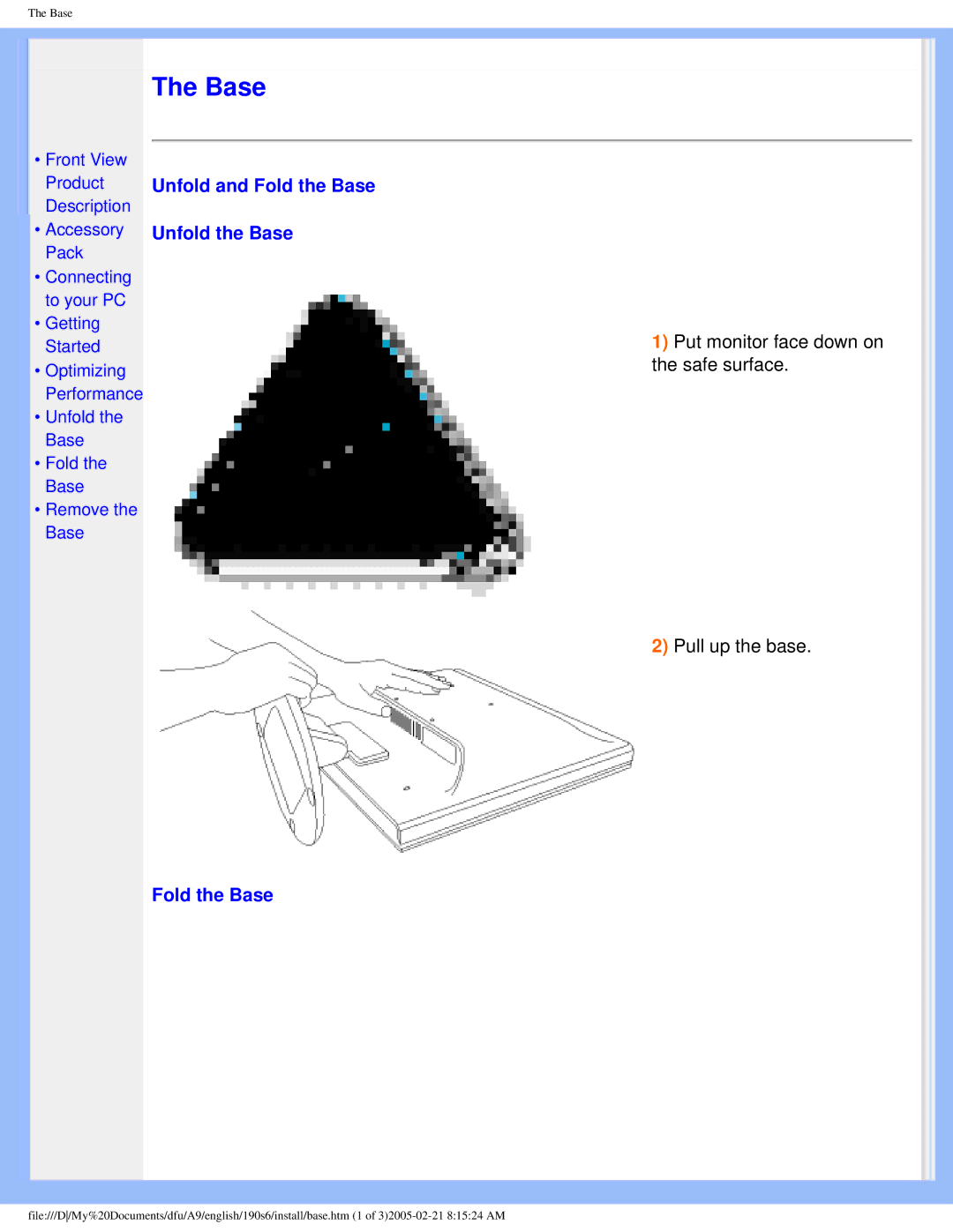 Philips 190S6 user manual Unfold and Fold the Base Unfold the Base 