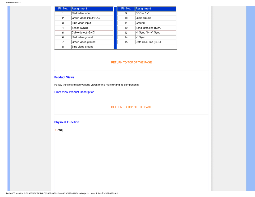 Philips 190S7 user manual Product Views 