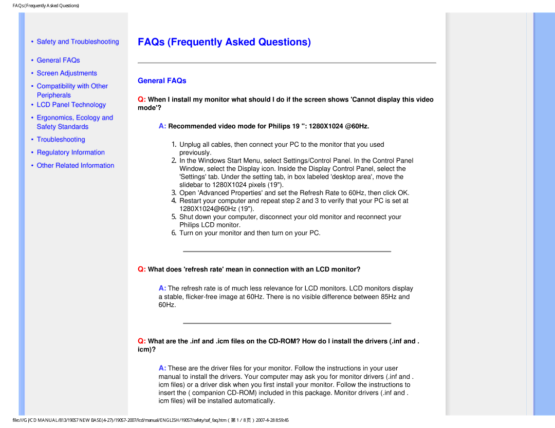 Philips 190S7 user manual FAQs Frequently Asked Questions, General FAQs 