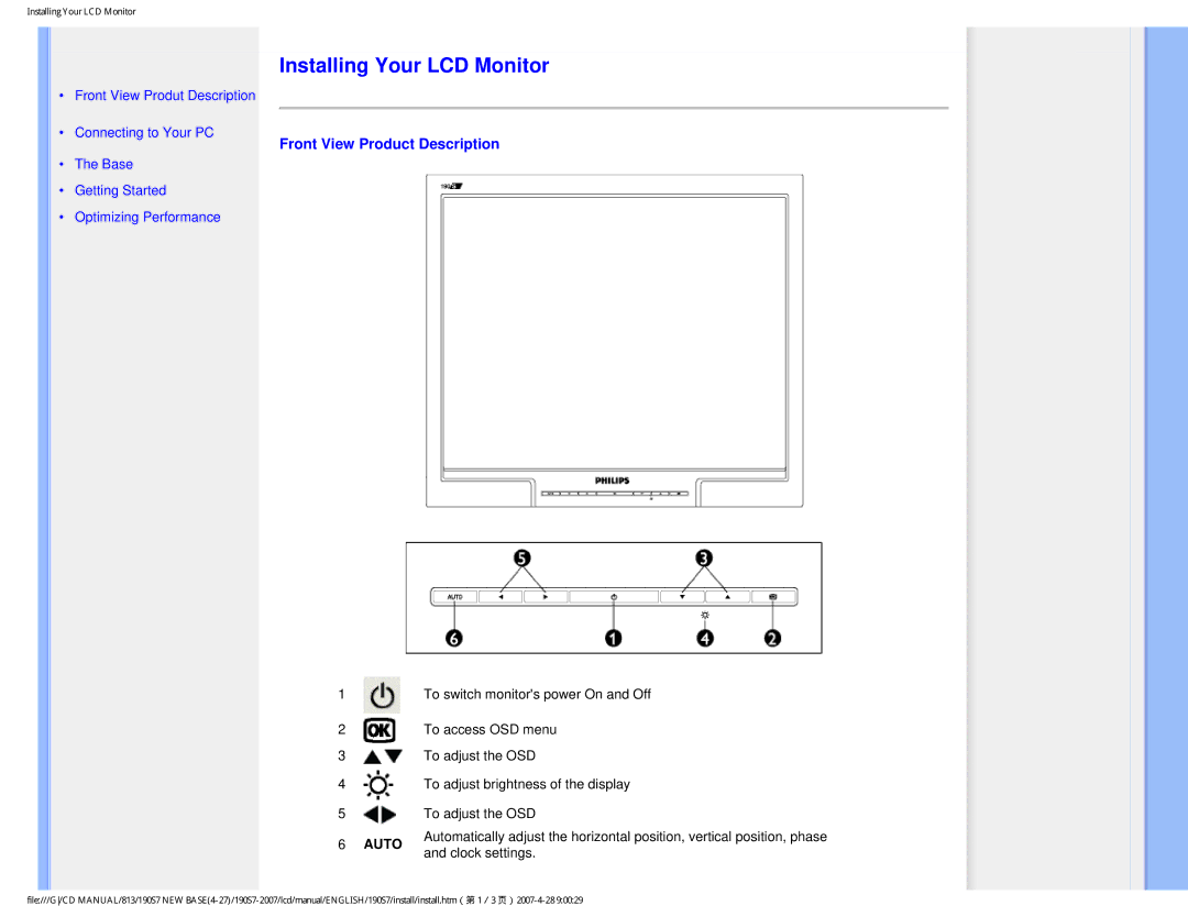 Philips 190S7 user manual Installing Your LCD Monitor 