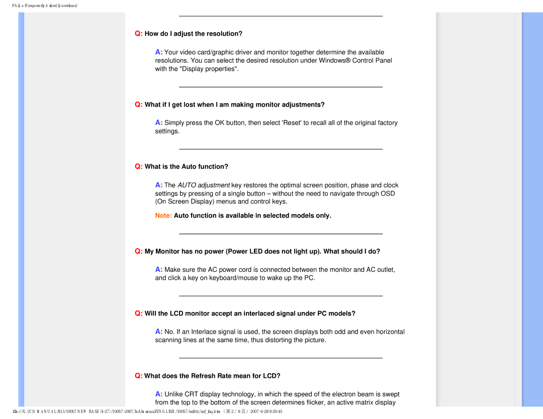 Philips 190S7 user manual How do I adjust the resolution?, What if I get lost when I am making monitor adjustments? 